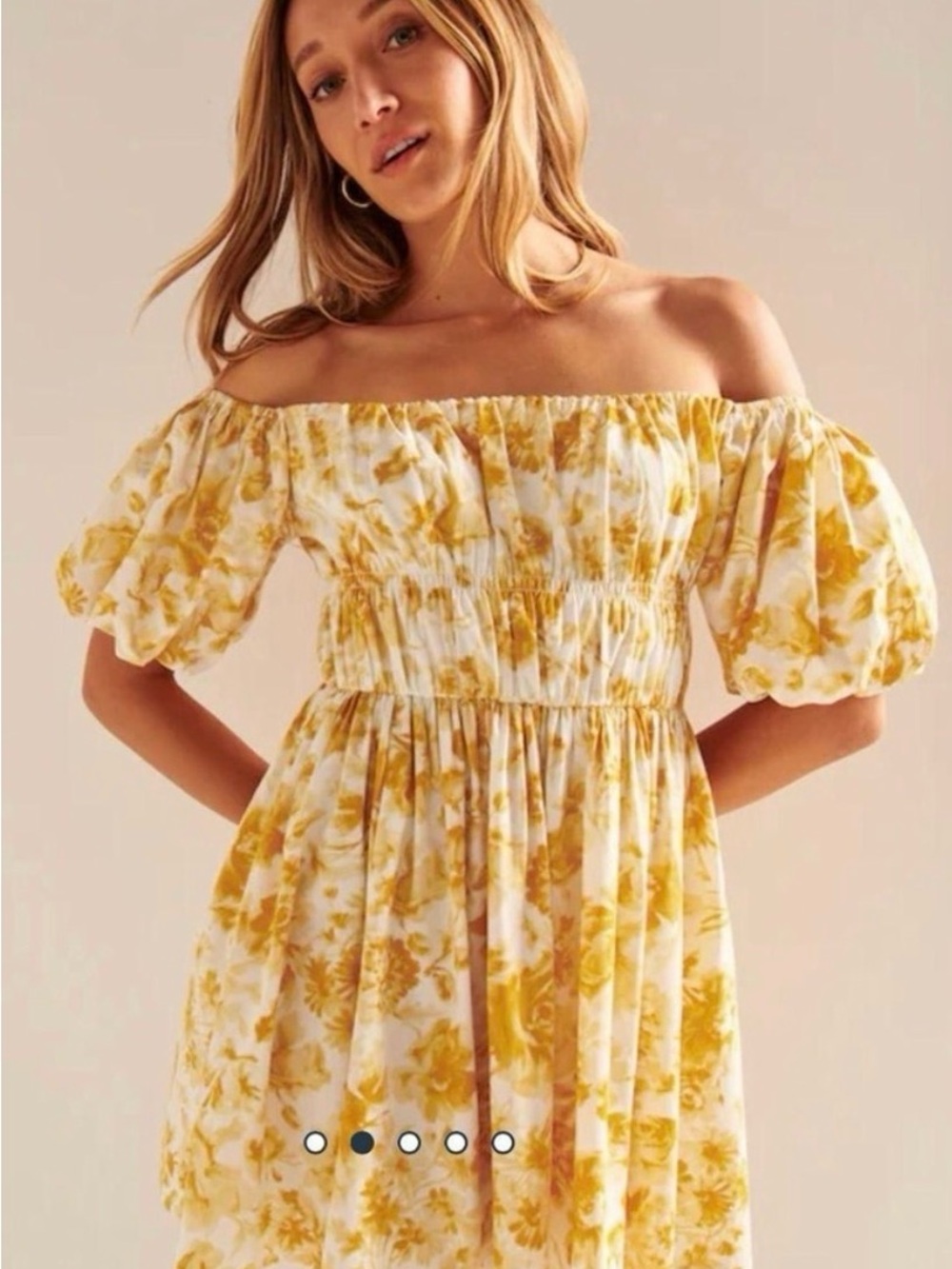 Abercrombie & Fitch White and Yellow Off-Shoulder Floral Dress